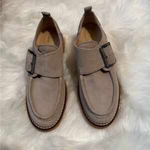 Clarks Women’s Taupe Suede Loafers with Buckle